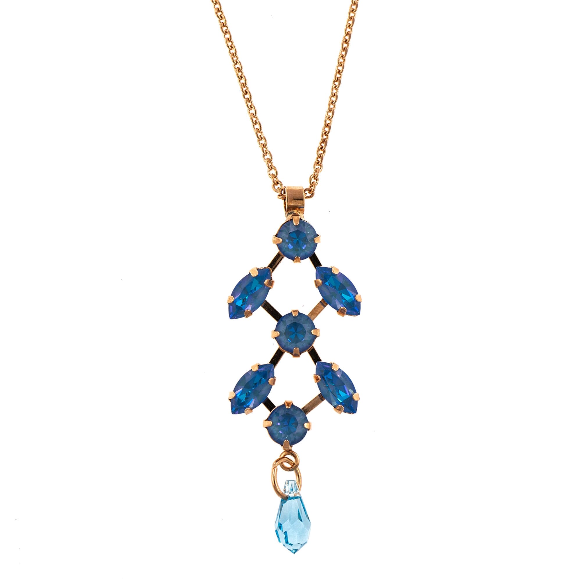 Pandantiv cu lant placat cu Aur roz de 24K, Cristale, Ocean DeLite by Roxannes - Mariana Jewellery, Albastru 5128-143143RG