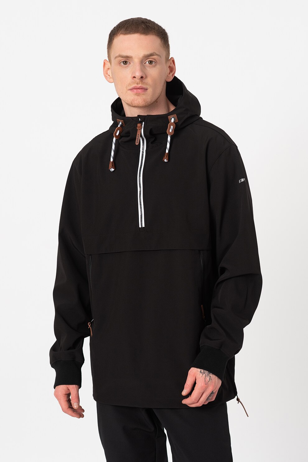 Icepeak, Jacheta cu gluga si fermoar scurt, pentru ski Chetek, Negru/Alb, S