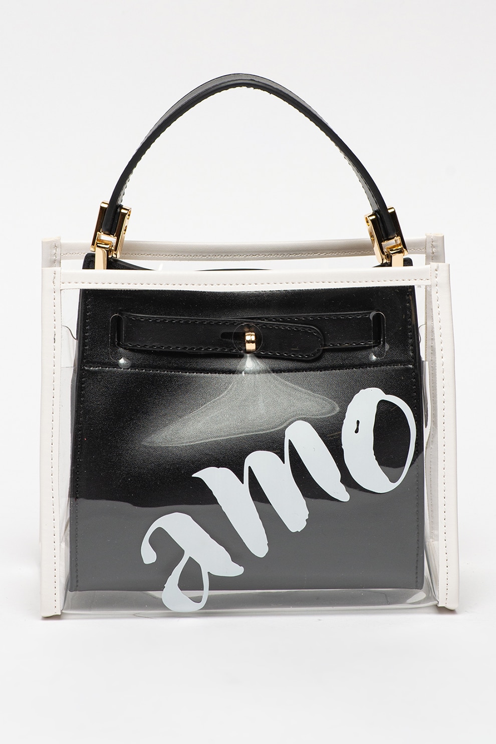 Tosca Blu, Geanta crossbody cu bareta detasabila si strat exterior transparent Amo, Negru