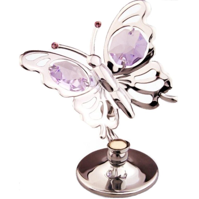 Fluturas argintiu, cu cristale Swarovski- mov