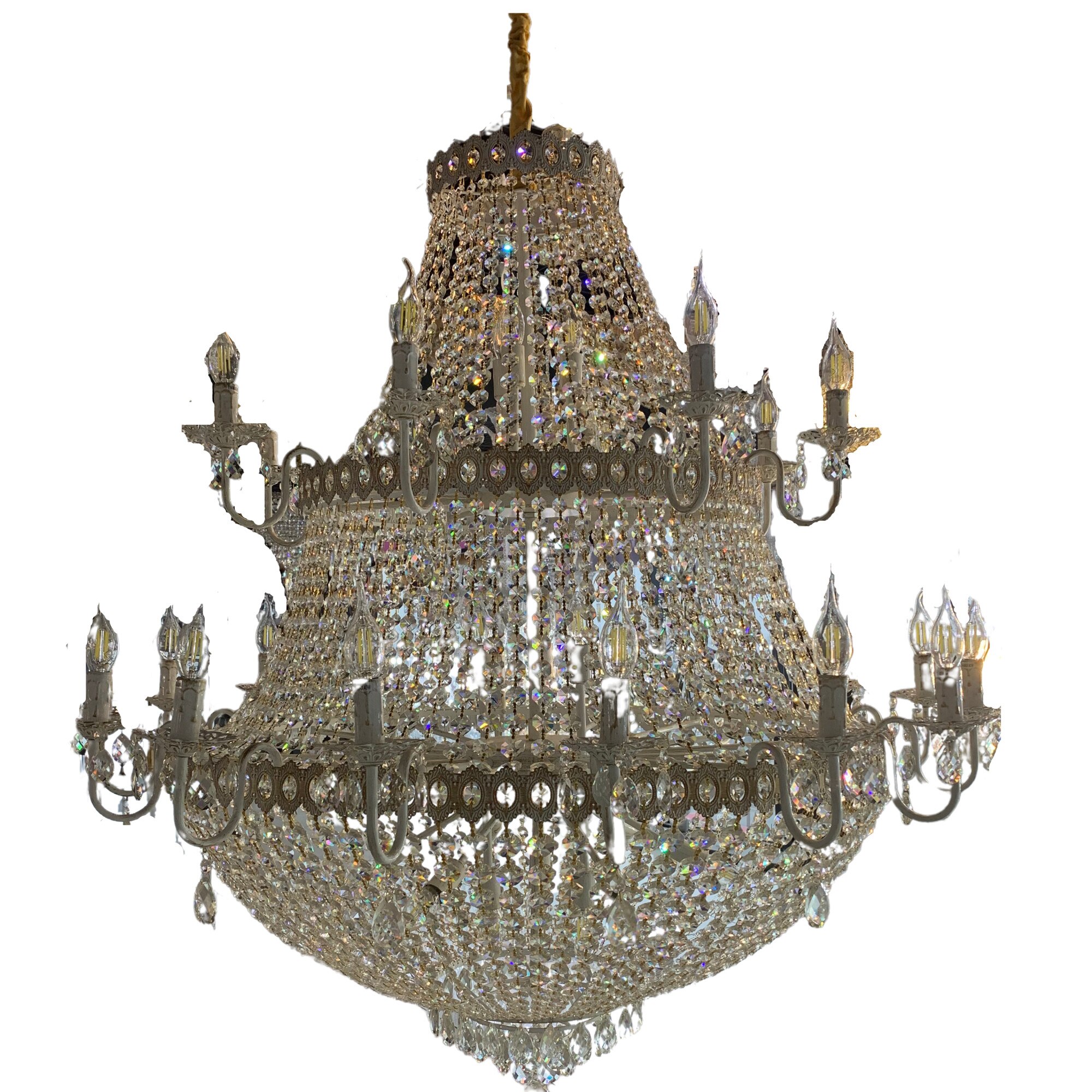 Lustra, Oliver, din metal si sticla, 120x120 cm, alb-auriu