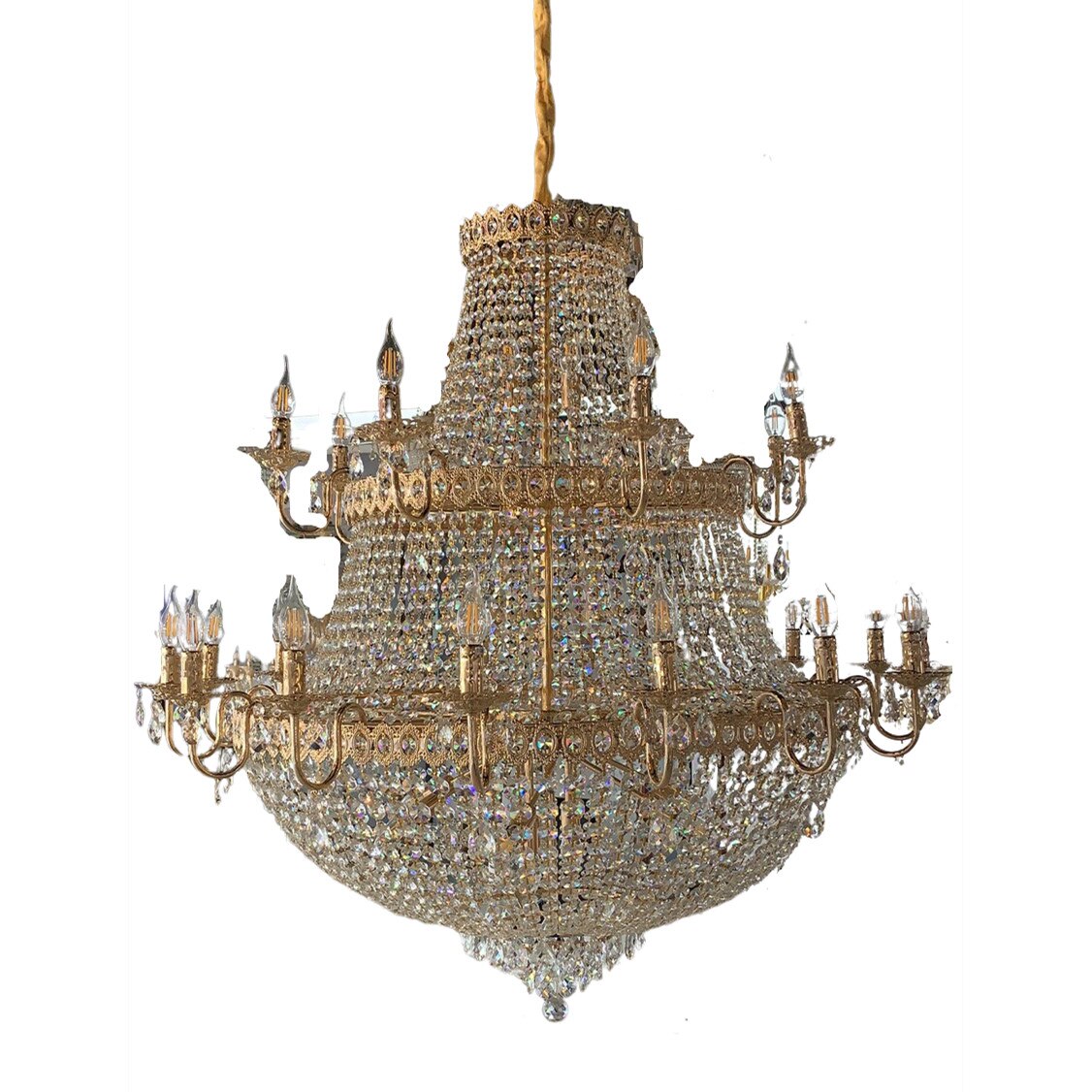 Lustra, Oliver, din metal si sticla, 120x120 cm, auriu