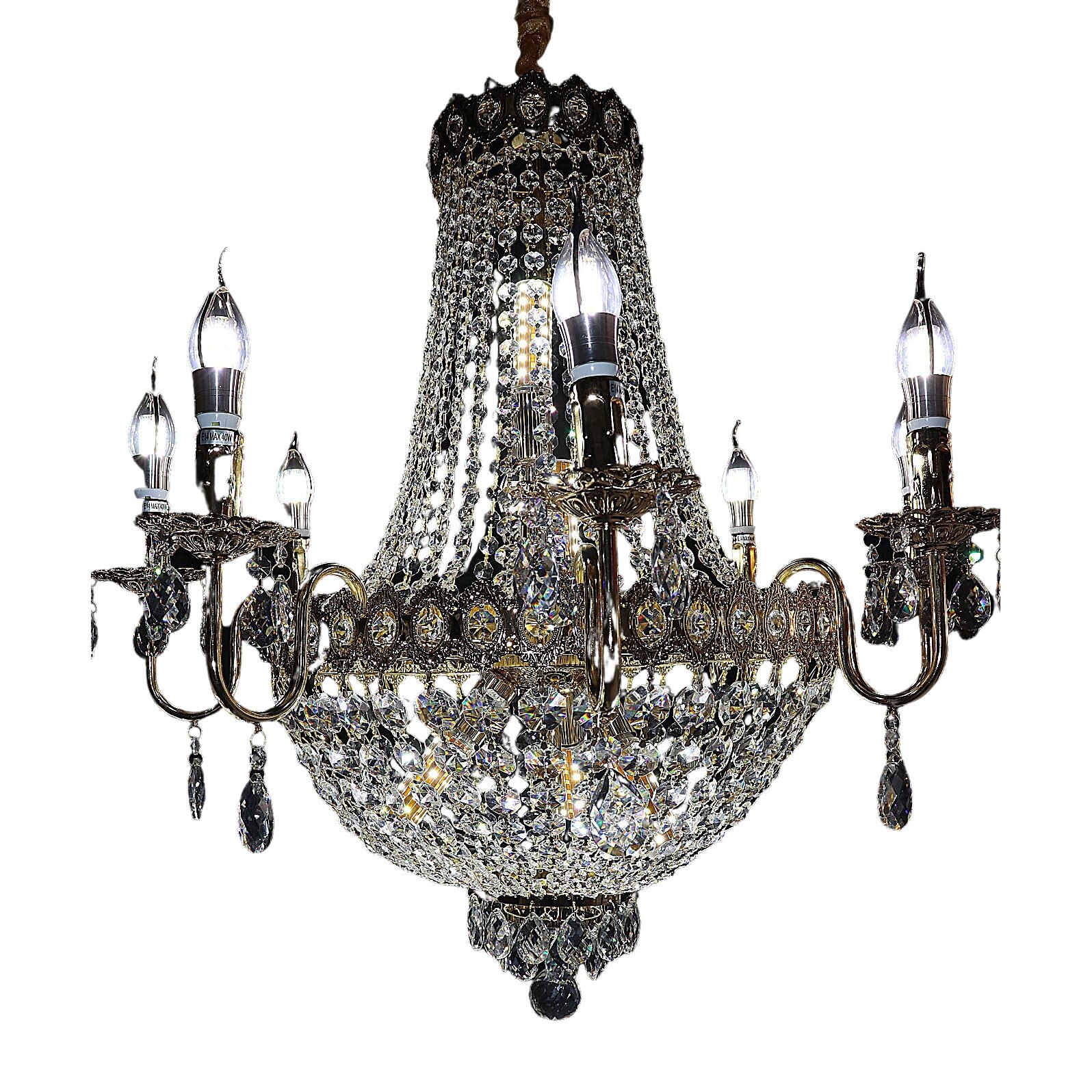 Lustra, Oliver, din metal si sticla, 70x75 cm, auriu