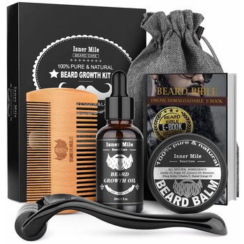 Set Accelerare Crestere Barba, Dermaroller, Pieptene, Saculet depozitare, Ulei 30ml, Crema Balsam 40 ml, fara Parabeni Vit. E, Unt Shea, Ceara Albine, Ulei esential de Jojoba, Argan, Ricin, Rosmarin, Mazare, Acid Hialuronic, Migdale Set Accelerare Crestere Barba, Dermaroller, Pieptene, Saculet depozitare, Ulei 30ml, Crema Balsam 40 ml, fara Parabeni Vit. E, Unt Shea, Ceara Albine, Ulei esential de Jojoba, Argan, Ricin, Rosmarin, Mazare, Acid Hialuronic, Migdale