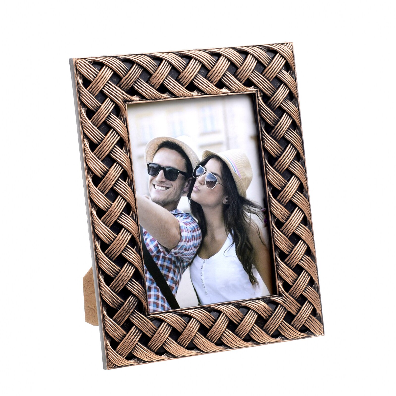 Rama foto din plastic, model impletitura, culoare bronz, 20x25 cm