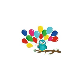 Sticker autocolant de perete, model Bufnita cu baloane colorate, 45x60cm, multicolor Sticker autocolant de perete, model Bufnita cu baloane colorate, 45x60cm, multicolor