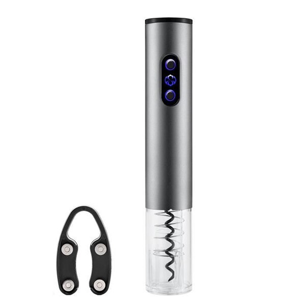 Set tirbuson electric si dispozitiv pentru desigilare, Otel inoxidabil/ABS, 5 W, 6 V, Argintiu/Negru