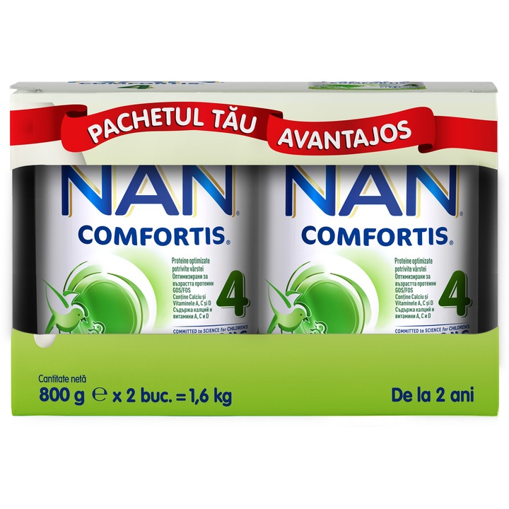 Formula de lapte praf Nestle NAN 4 Comfortis, 2x800 g, de la 2 ani