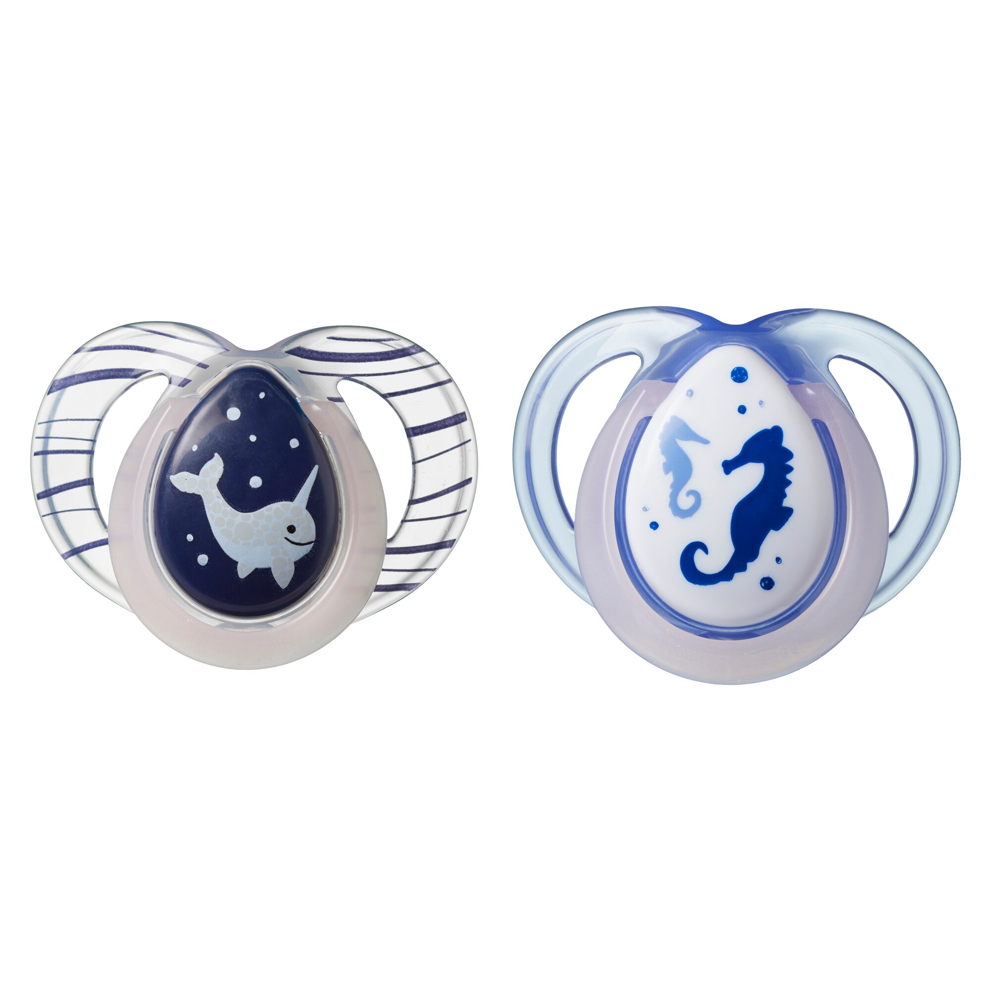Set suzete ortodontice de noapte, Tommee Tippee, 6-18 luni, Caluti de mare/Narval, 2 buc