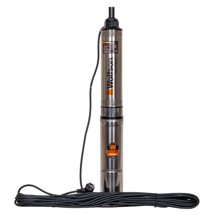 Pompa submersibila apa curata 1100W, WOLFSON® PM-1500-8, 8 turbine, cablu 25m, 6600L/h, inaltime max pompare 58m, diametru 100mm, motor capsulat