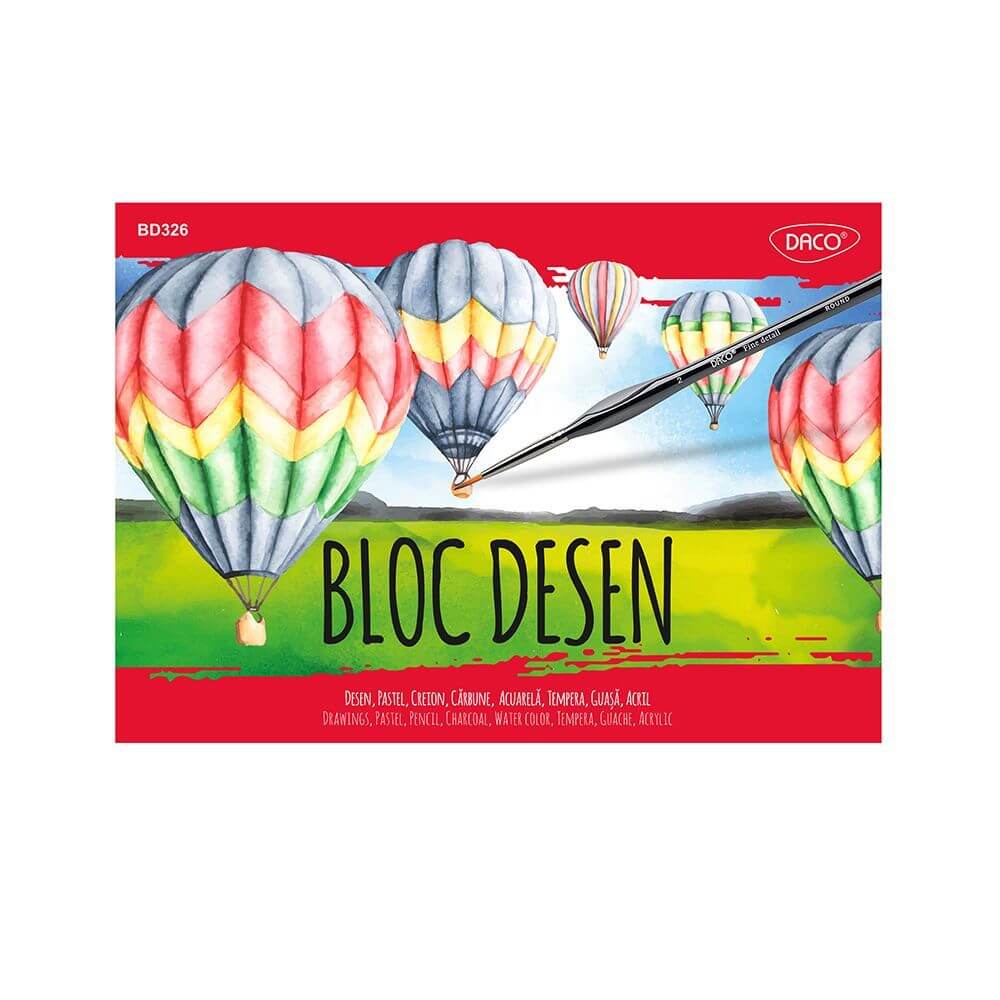 Bloc A4 pentru Desen DACO, 15 File, 250 g/m², Hartie Alba