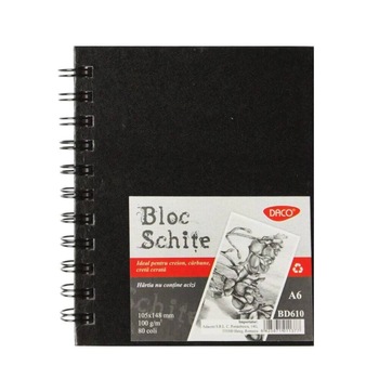 Bloc Hartie A6 pentru Desen DACO, 30 File, 140 g/m² ,Hartie Neagra Bloc Hartie A6 pentru Desen DACO, 30 File, 140 g/m² ,Hartie Neagra