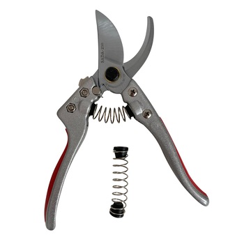 Foarfeca pentru vie si pomi otel-inox, 210mm, eurounelte, gri/rosu, arc rezerva inclus Foarfeca pentru vie si pomi otel-inox, 210mm, eurounelte, gri/rosu, arc rezerva inclus