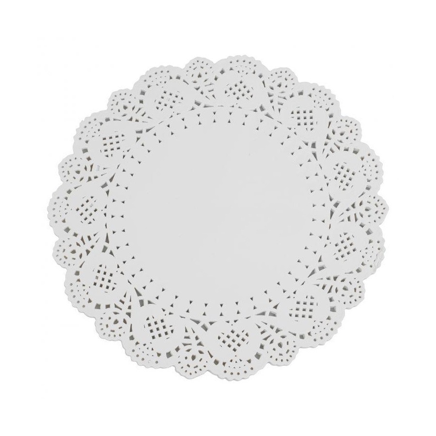 Set 100 dantele rotunde albe pentru prajituri 30 cm