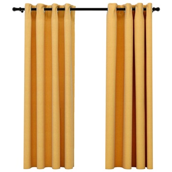 Set de 2 draperii opace cu aspect de in cu ocheti, vidaXL, Tesatura, 140 x 175 cm, Galben Set de 2 draperii opace cu aspect de in cu ocheti, vidaXL, Tesatura, 140 x 175 cm, Galben