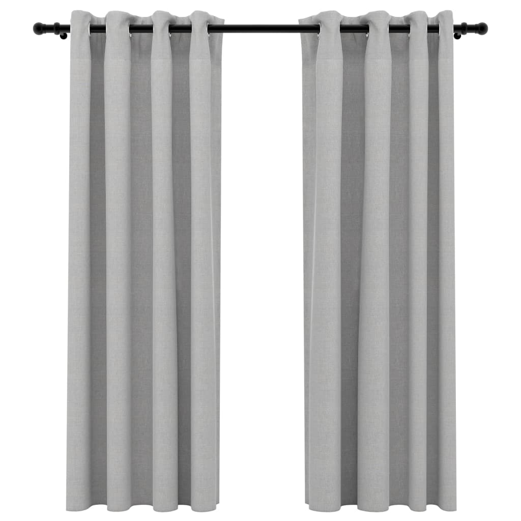 Set de 2 draperii opace cu aspect de in cu ocheti, vidaXL, Tesatura, 140 x 175 cm, Gri
