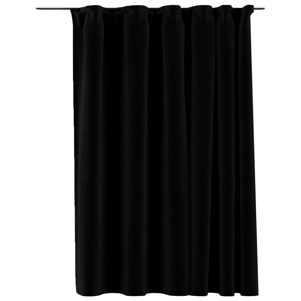 Draperie opaca cu aspect de in cu carlige, vidaXL, Tesatura, 290 x 245 cm, Negru