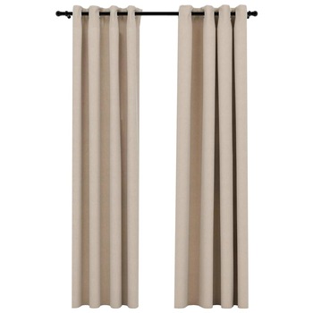 Set de 2 draperii opace cu aspect de panza cu carlige, vidaXL, Tesatura, 140 x 245 cm, Bej Set de 2 draperii opace cu aspect de panza cu carlige, vidaXL, Tesatura, 140 x 245 cm, Bej