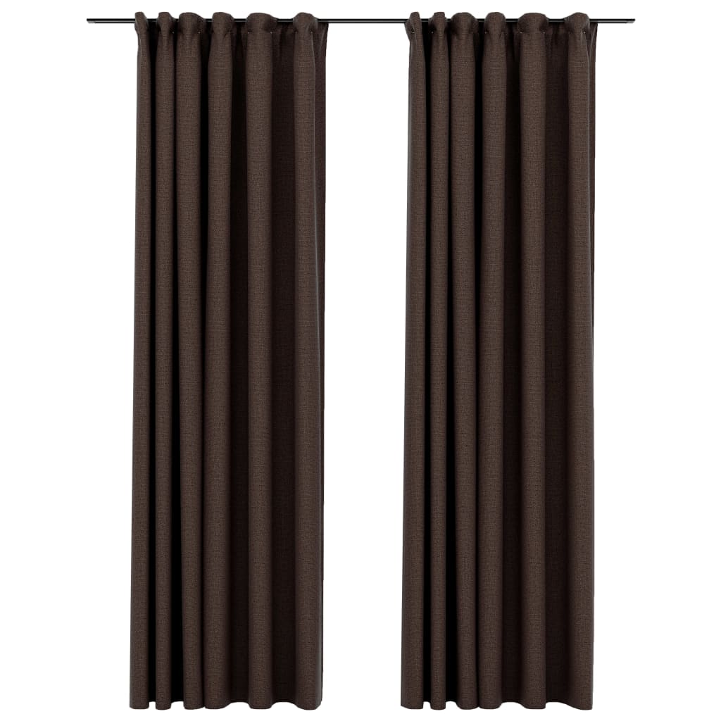 Set de 2 draperii opace cu aspect de panza cu carlige, vidaXL, Tesatura, 140 x 225 cm, Taupe