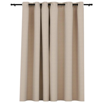 Set de 2 draperii opace cu aspect de panza cu carlige, vidaXL, Tesatura, 290 x 245 cm, Bej Set de 2 draperii opace cu aspect de panza cu carlige, vidaXL, Tesatura, 290 x 245 cm, Bej