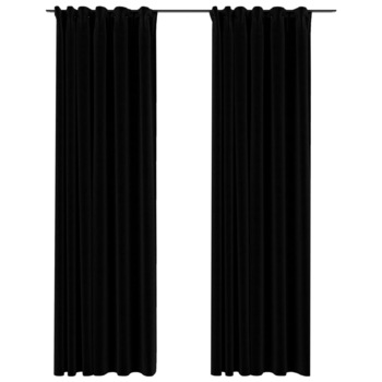 Set de 2 draperii opace cu aspect de panza cu carlige, vidaXL, Tesatura, 140 x 225 cm, Negru Set de 2 draperii opace cu aspect de panza cu carlige, vidaXL, Tesatura, 140 x 225 cm, Negru