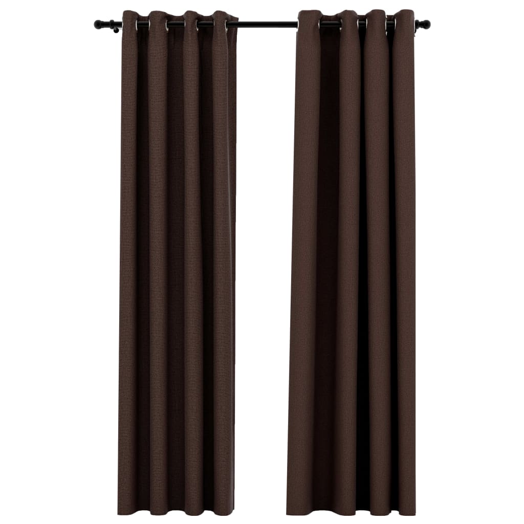 Set de 2 draperii opace cu aspect de panza cu ocheti, vidaXL, Tesatura, 140 x 225 cm, Taupe