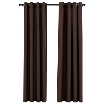 Set de 2 draperii opace cu aspect de panza cu ocheti, vidaXL, Tesatura, 140 x 225 cm, Taupe Set de 2 draperii opace cu aspect de panza cu ocheti, vidaXL, Tesatura, 140 x 225 cm, Taupe