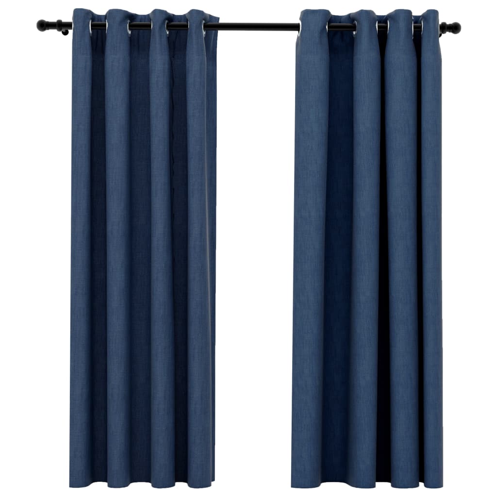 Set de 2 draperii opace cu aspect de panza cu ocheti, vidaXL, Tesatura, 140 x 175 cm, Albastru