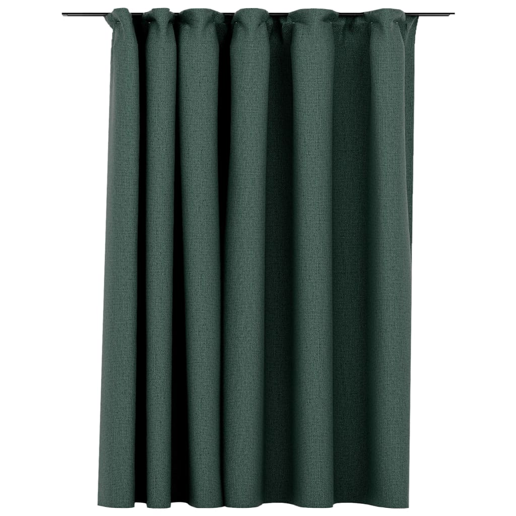 Draperie opaca cu aspect de in cu carlige, vidaXL, Tesatura, 290 x 245 cm, Verde