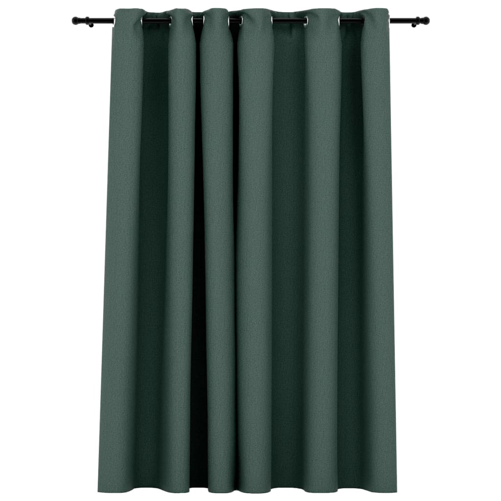 Draperie opaca cu aspect de panza cu ocheti, vidaXL, Tesatura, 290 x 245 cm, Verde