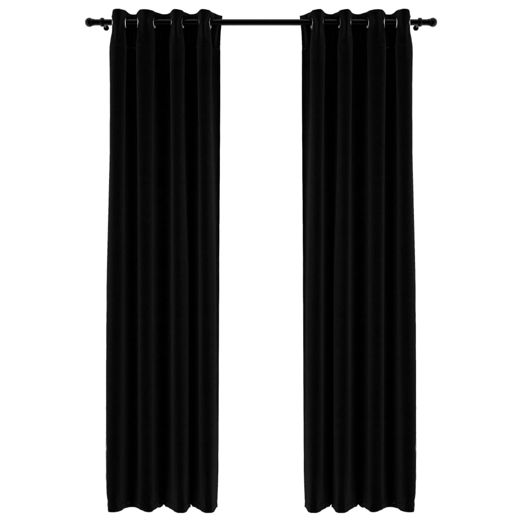 Set de 2 draperii cu aspect de panza cu ocheti, vidaXL, Tesatura, 140 x 245 cm, Negru