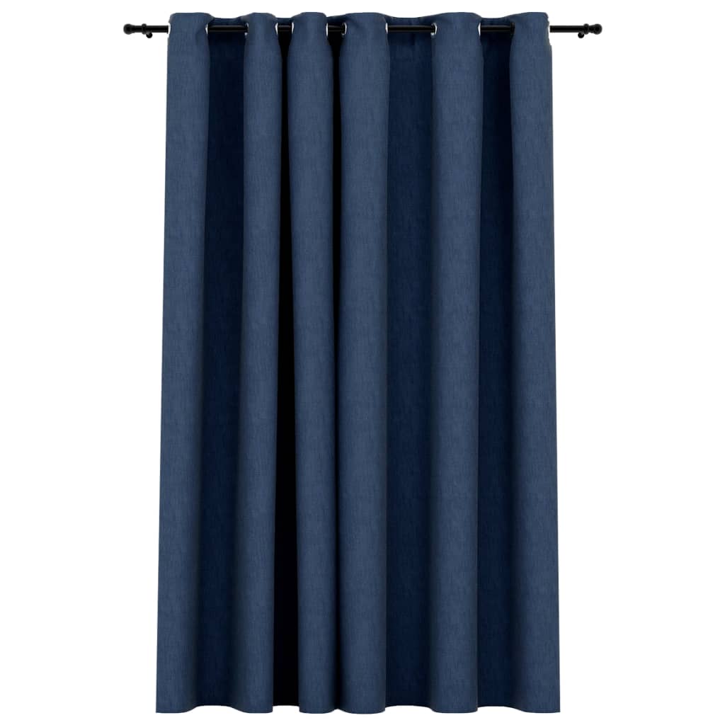Draperie opaca cu aspect de panza cu ocheti, vidaXL, Tesatura, 290 x 245 cm, Albastru