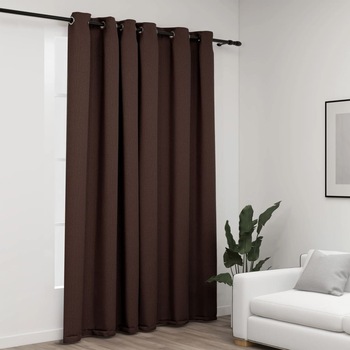 Set de 2 draperii opace cu aspect de panza cu ocheti, vidaXL, Tesatura, 290 x 245 cm, Taupe Set de 2 draperii opace cu aspect de panza cu ocheti, vidaXL, Tesatura, 290 x 245 cm, Taupe