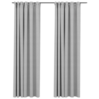 Set de 2 draperii opace cu aspect de panza cu carlige, vidaXL, Tesatura, 140 x 225 cm, Gri Set de 2 draperii opace cu aspect de panza cu carlige, vidaXL, Tesatura, 140 x 225 cm, Gri