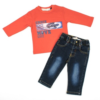 Set 2 piese baiat, tricou si blugi denim, Babybol, orange Set 2 piese baiat, tricou si blugi denim, Babybol, orange