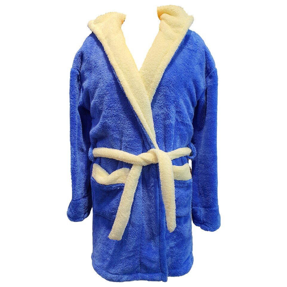 Halate baie, dama, albastru/alb, cocolino, gluga, S-M