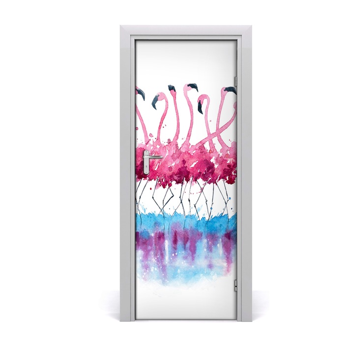 Stickere decorative. Tulup. Autocolante pentru usi. model perete Flamingos. 75 x 205 cm