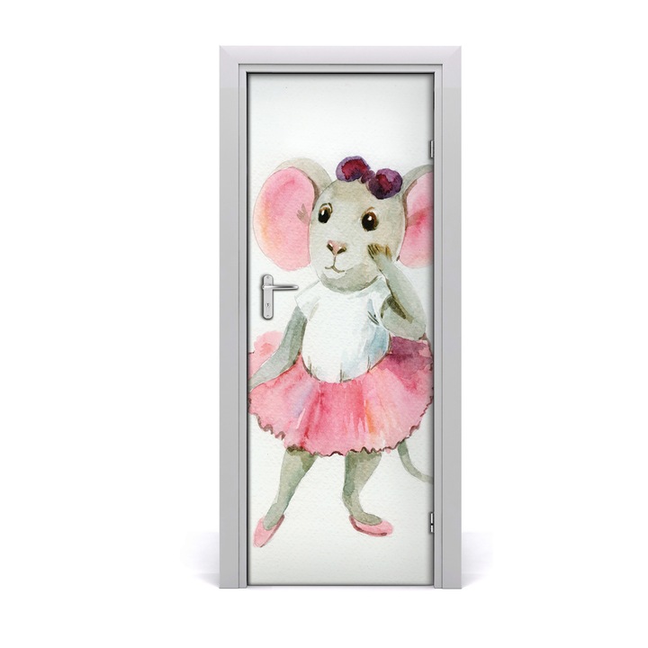 Stickere decorative, Tulup, Autocolante pentru usi, model mouse-balerina, 75 x 205 cm