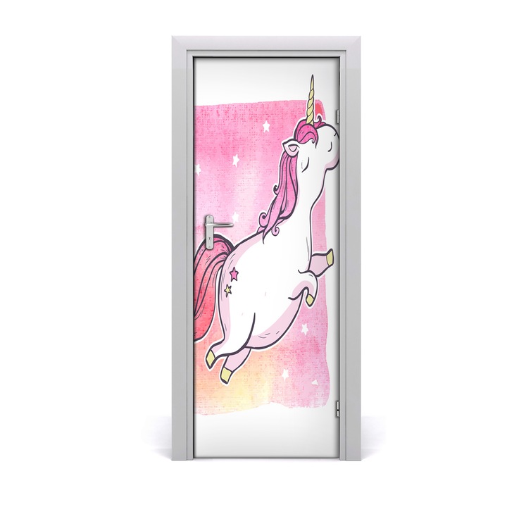 Stickere decorative, Tulup, Autocolante pentru usi, model unicorn roz, 75 x 205 cm