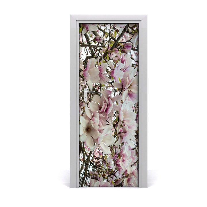 Stickere decorative, Tulup, Autocolante pentru usi, model Wall Decal autocolant flori Usa Magnolia, 75 x 205 cm
