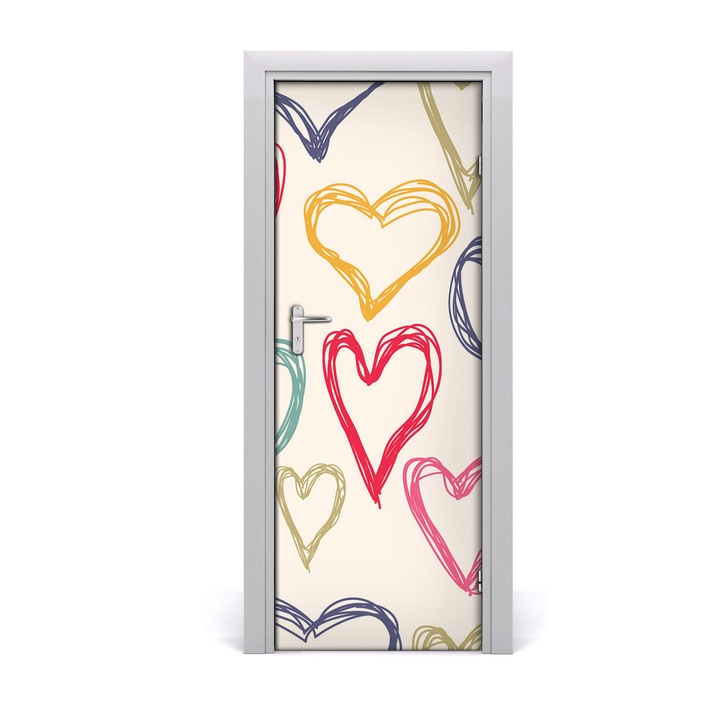 Stickere decorative, Tulup, Autocolante pentru usi, model inimi pline de culoare, 1, 75 x 205 cm