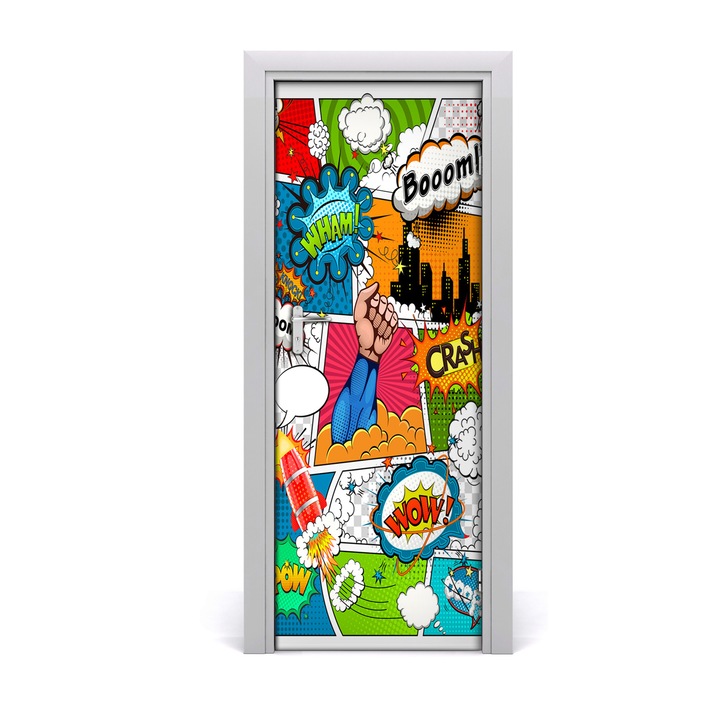 Stickere decorative, Tulup, Autocolante pentru usi, model perete de benzi desenate, 75 x 205 cm