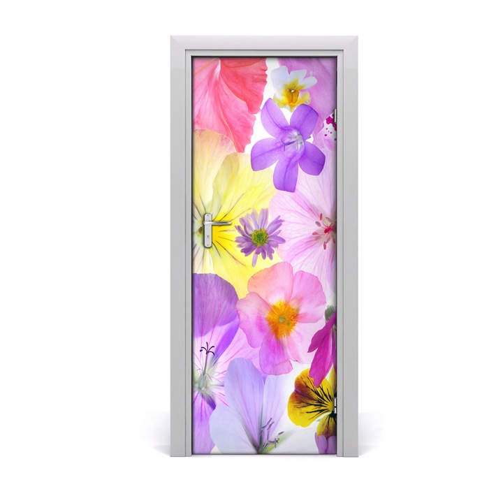 Stickere decorative, Tulup, Autocolante pentru usi, model Autocolant de perete furnir DOOR flori colorate, 75 x 205 cm