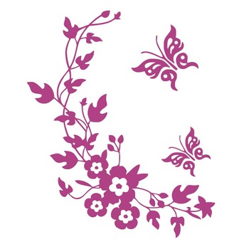 Sticker decorativ 3D cu Flori si fluturasi, 28cm x 34 cm, culoare roz Sticker decorativ 3D cu Flori si fluturasi, 28cm x 34 cm, culoare roz