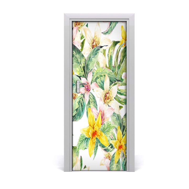 Stickere decorative. Tulup. Autocolante pentru usi. model flori tropicale. 01. 75 x 205 cm
