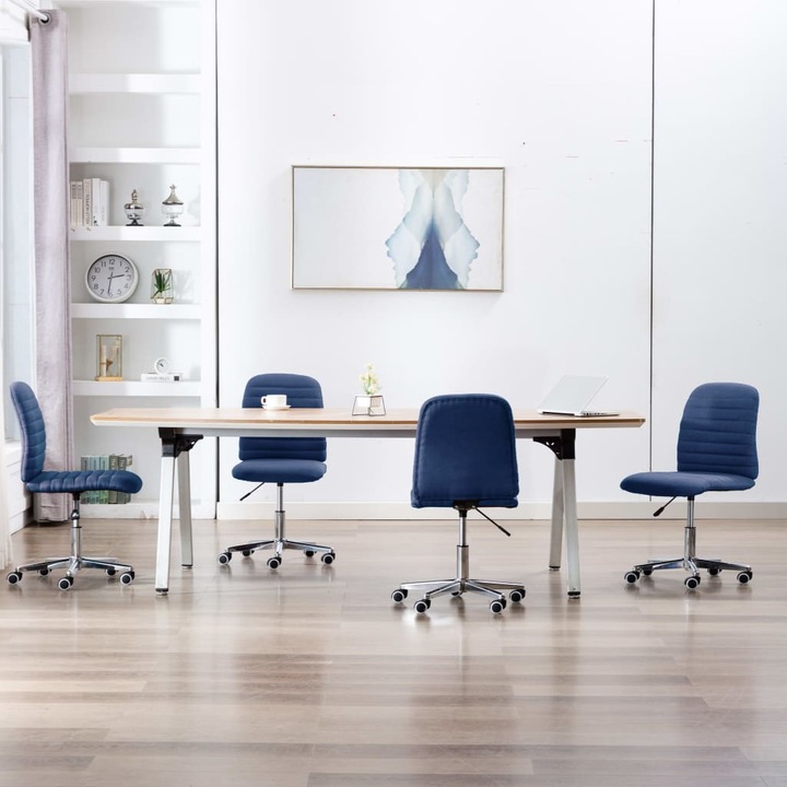 Set scaune de bucatarie vidaXL, 4 buc., albastru, material textil, 56 x 43 x 84-94 cm, 16.17 kg