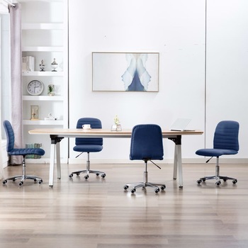 Set de 4 scaune de bucatarie cu roti, vidaXL, Tesatura, 56 x 43 x 84-94 cm, Albastru