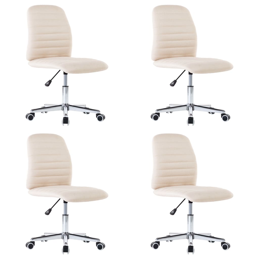 Set de 4 scaune de bucatarie cu roti, vidaXL, Tesatura, 56 x 43 x 84-94 cm, Crem