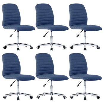 Set de 6 scaune de bucatarie cu roti, vidaXL, Tesatura, 56 x 43 x 84-94 cm, Albastru