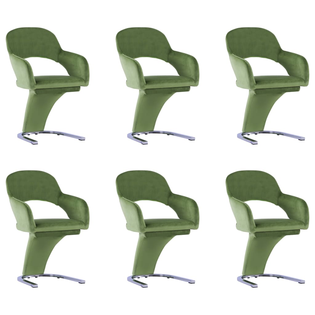 Set de 6 scaune de bucatarie tapitate cu catifea, vidaXL, Catifea, 56 x 58 x 90 cm, Verde